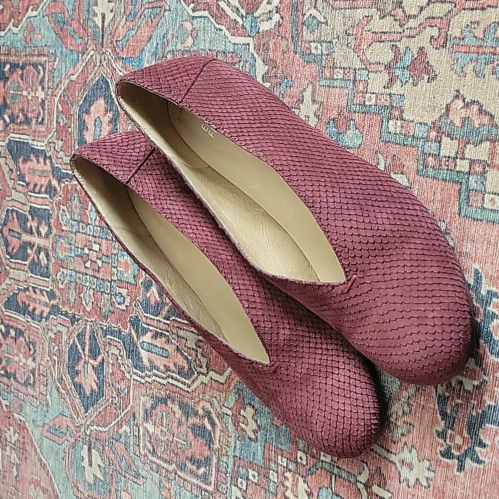 Eileen Fisher - Burgundy Patch Embossed Suede Wedge Flats Size 8.5